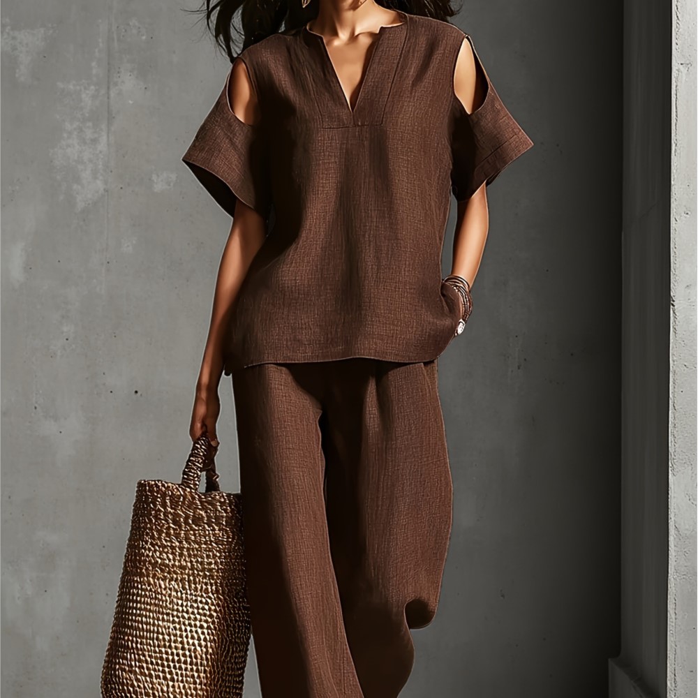 بدلة نسائية صيفية كاجوال من قط - مراجعة Linen Pant Wide وسعره