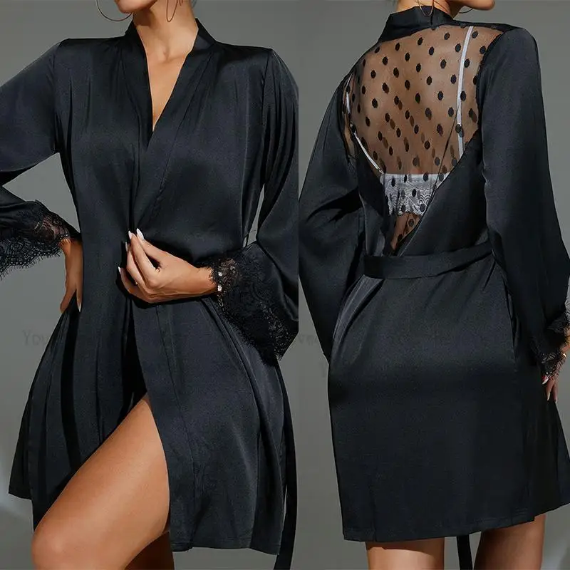 رداء كيمونو قصير أسود بقماش شف - مراجعة Kimono Sheer Floral وسعره