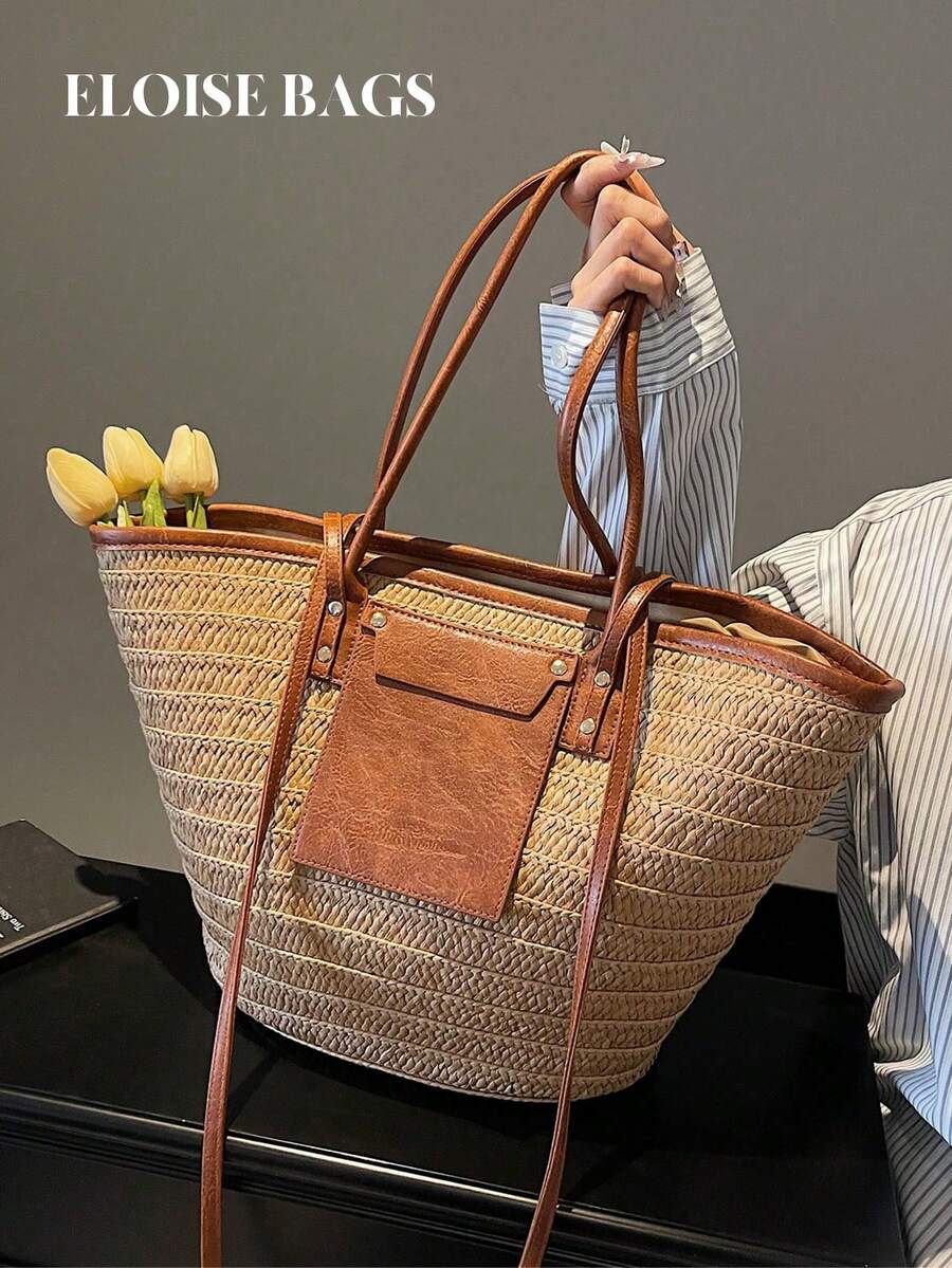 حقيبة يد منسوجة عصرية ذات سعة  - مراجعة Tote Bag Beach وسعره