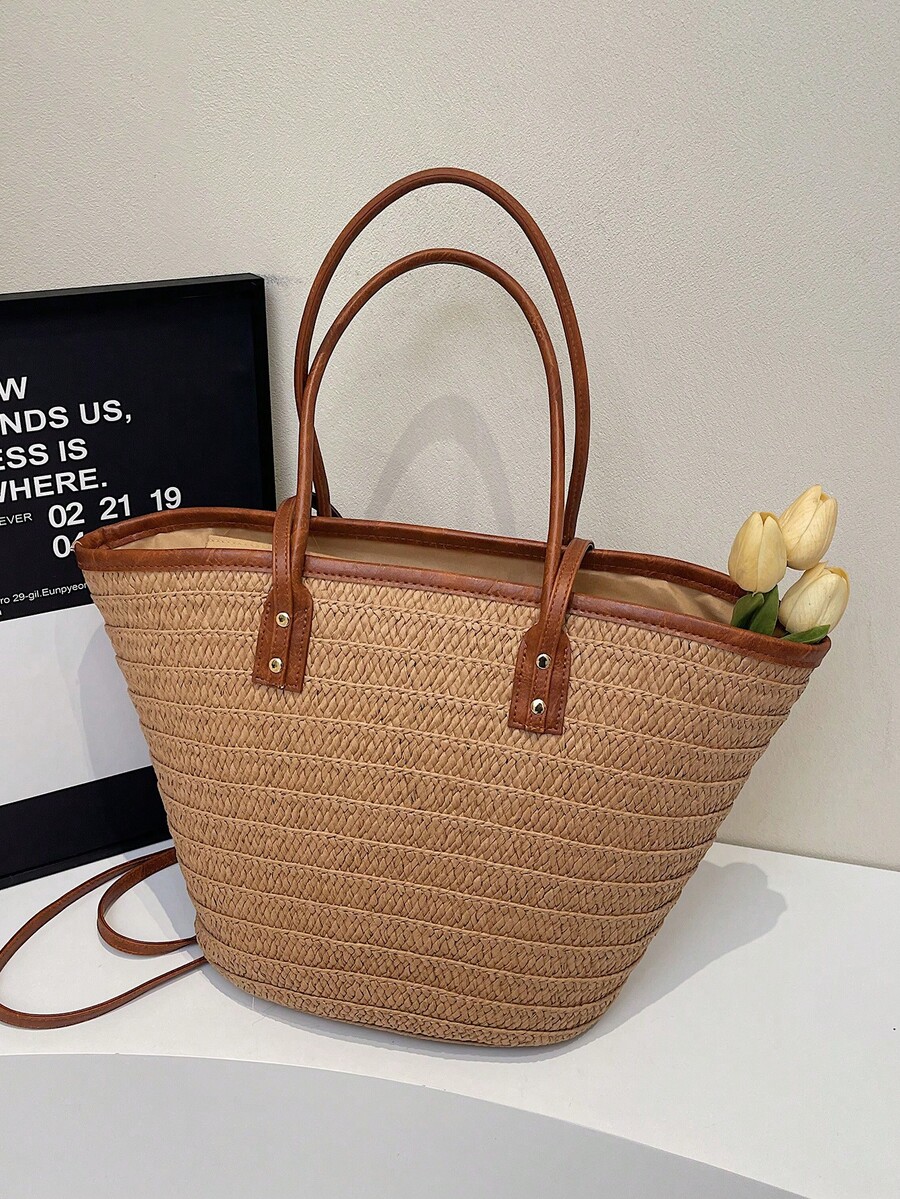 حقيبة يد منسوجة عصرية ذات سعة  - مراجعة Tote Bag Beach وسعره