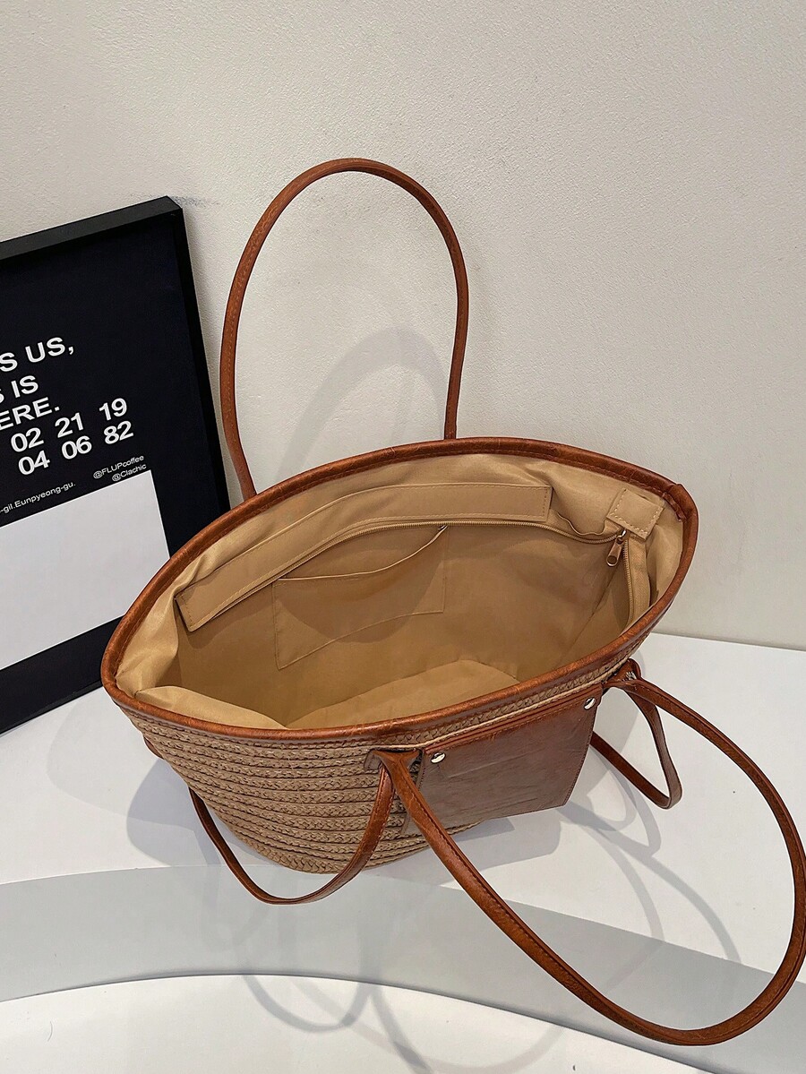 حقيبة يد منسوجة عصرية ذات سعة  - مراجعة Tote Bag Beach وسعره
